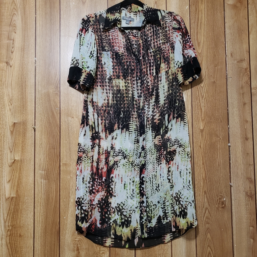 Sheer Dress size US 4 Midi Dress abstract Print Roz & Ali Collared Shirt